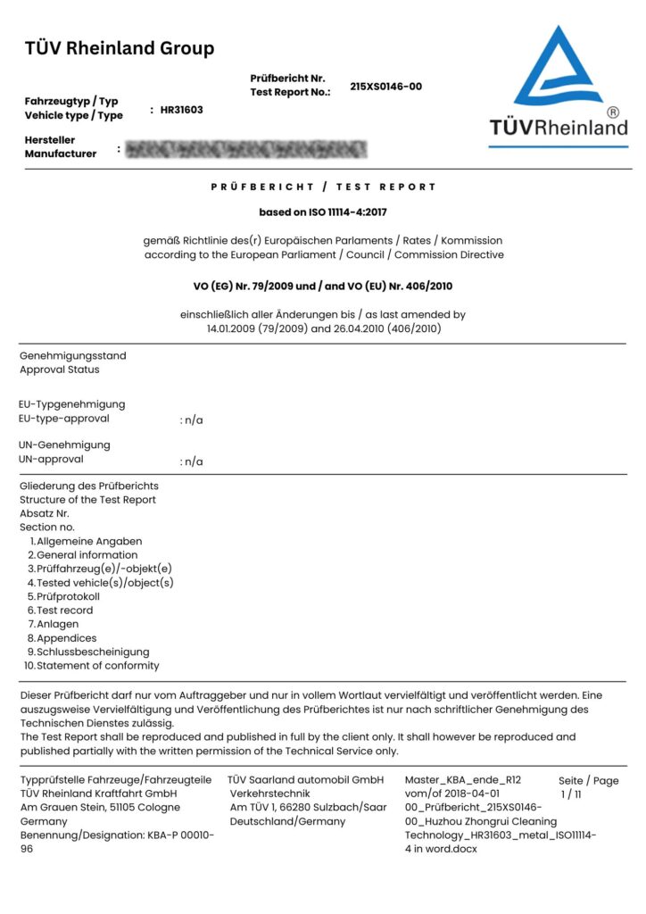 High Pressure Tubing Test Certificate