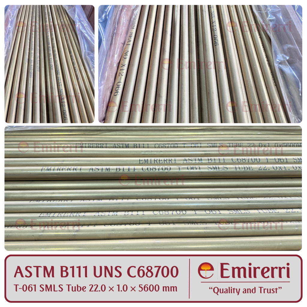 ASTM B111 UNS C68700 T-061 SMLS Tube 22.0 × 1.0 × 5600 mm